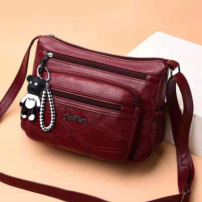 Sheep Leather Multi-layer Female Bag Fashion Trend Large Capacity Messenger Bag Middle-aged Lady Shoulder Bag Mother Bag