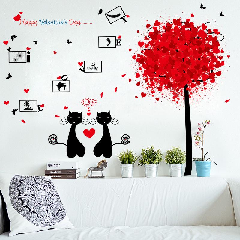 [cute couple cat] happy valentine's day wall stickers transparent film romantic home decoration