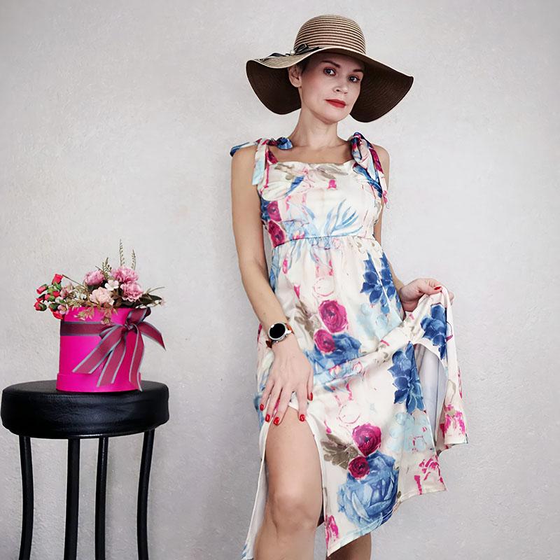 Women's Sling Floral Dress Female  Printed Split Sexy Sleeveless Dress for Beach Holiday Party