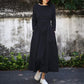 Women‘s Long Dress Women Round Neck Belted Solid Color Long Sleeve Long Dress Plus Size Dress Korean Style