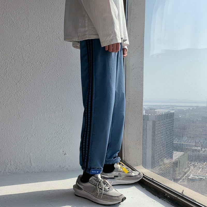 Fat Men's Oversized  Sports Pants Spring and Summer Thin Casual Wide-legged Striped Trousers