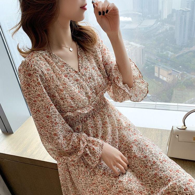 Summer Beach Maxi Dress Boho Chiffon Dress Floral V-Neck Ruffles Wrap Casual Party Dress Vestidos