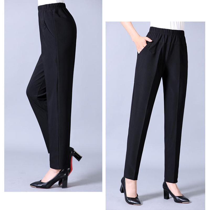 Middle-aged and Elderly Women's Trousers Large Size Loose Straight Leg Pants Mother Elastic High Waist Casual Pants Grandma Stretch Trousers