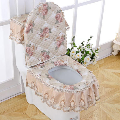 Chenille Toilet Three-piece Set Garden Lace Fabric Zipper Toilet Seat Cushion Toilet Seat Cover Ring Cover