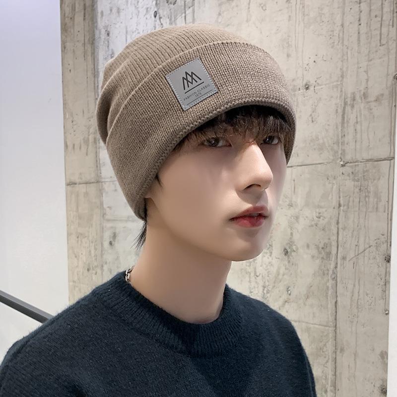 Men's Solid Color Knitted Hat Winter Plus Velvet Thick Warm Woolen Hat Korean Version of The Light Board Cold Thick Hat