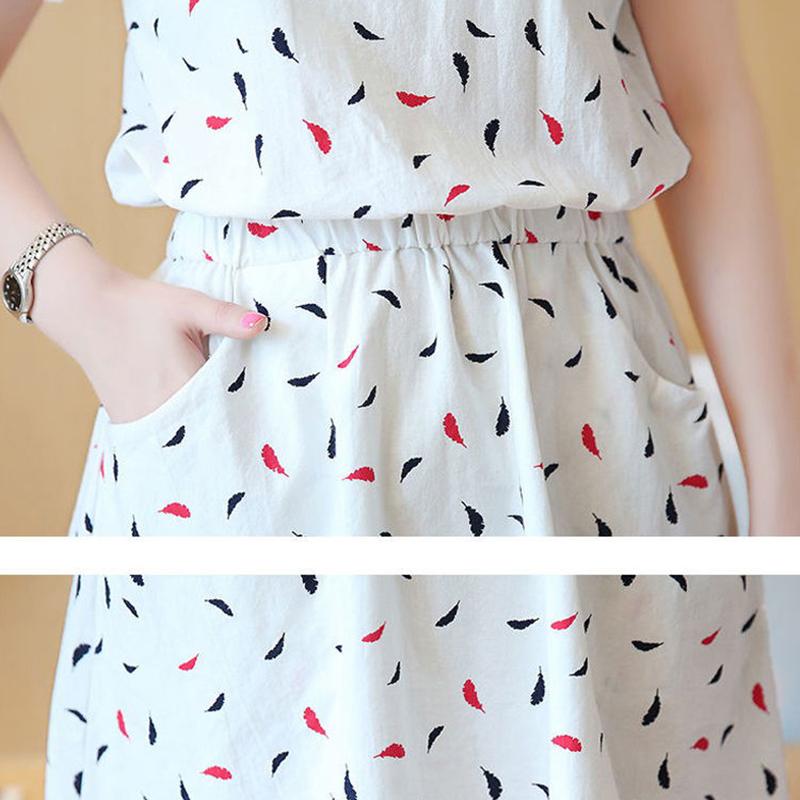 Cotton Short Off-shoulder Dress Floral Waist Slimming Dress Ladies Off-shoulder Dress Cotton Fabric Sweat-absorbent and Breathable