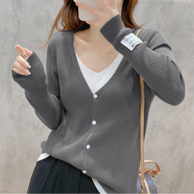 V-neck Bottoming Shirt Coat Slimming Cardigan Ladies Shirt Sweater