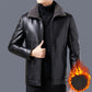 Young Men's Slim Men's Leather Jacket  Fashion Plus Velvet Thick Lamb Wool Jacket