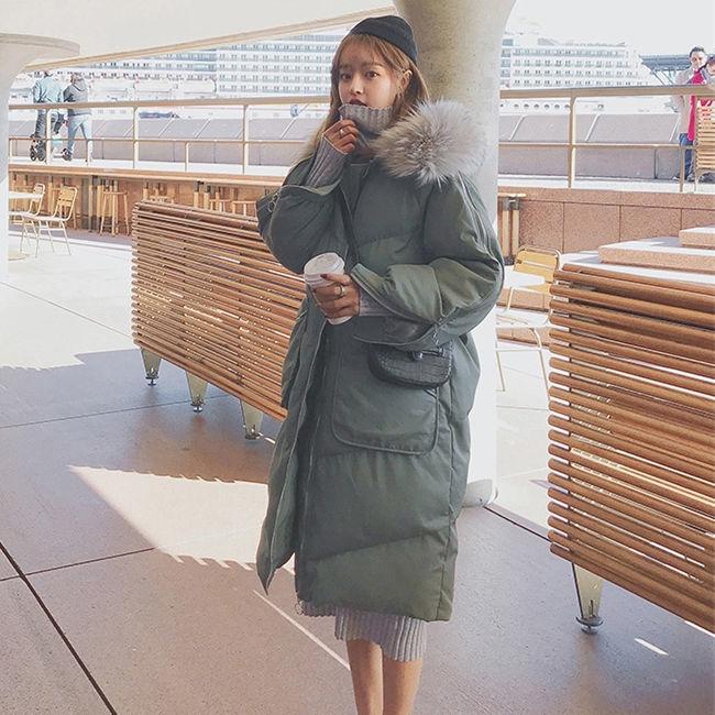Women's Mid-length Cotton-padded Jacket Winter Fluffy Fur Collar Hooded Loose Down Cotton-padded Jacket Over-the-knee Padded Warm Jacket
