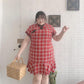 Fat Girl 300 Kg Extra Large Plaid Dress Summer New Product Improved Version Loose and Thin Ruffled Cheongsam Women