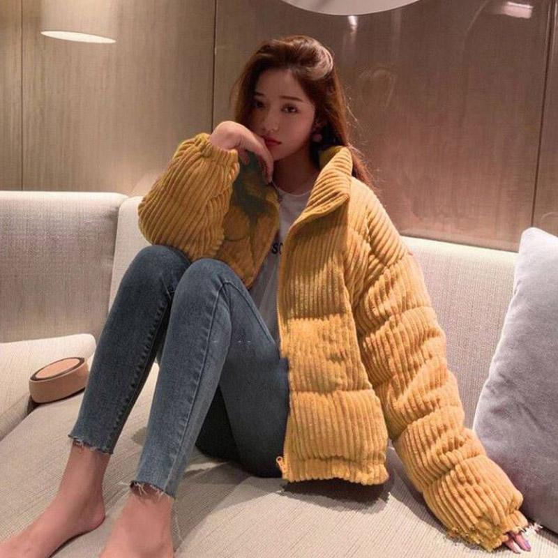 Winter Down Coat Korean Fashion Short Corduroy Coat Thick Loose Plus Size Down Jacket