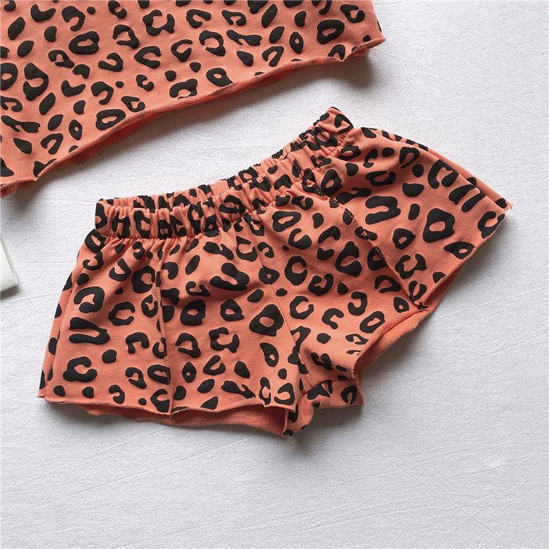 Girls' New Leopard Print Baby Summer Indoor Air-conditioning Suit Short-sleeved Shorts 2-piece Set