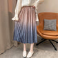 Spring Women Long Metallic Silver Maxi Pleated Midi Skirt High Waist Elascity Casual Party Skirt