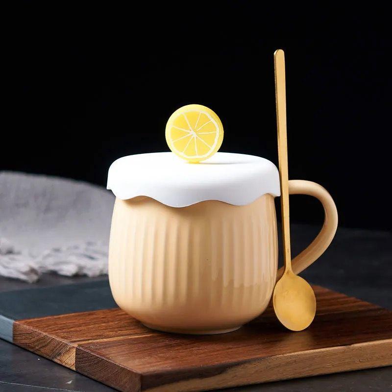 Ceramic Water Cup with Lid Spoon Cartoon Cute mugs Couple Cup Birthday Gift Coffee Cup Breakfast Cup