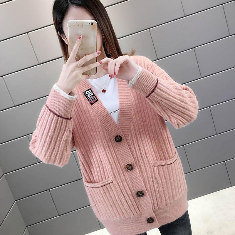 Sweater Cardigan Thickened Mid-length Spring and Autumn Loose Knit Lazy Style Jacket Women