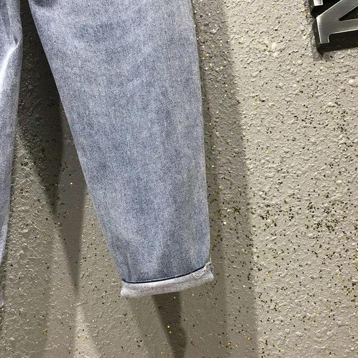 Women's Large Size Rhinestone Denim Overalls Solid Color Cropped Pants Spring and Summer Loose Ripped Harem Wide-leg Jumpsuit