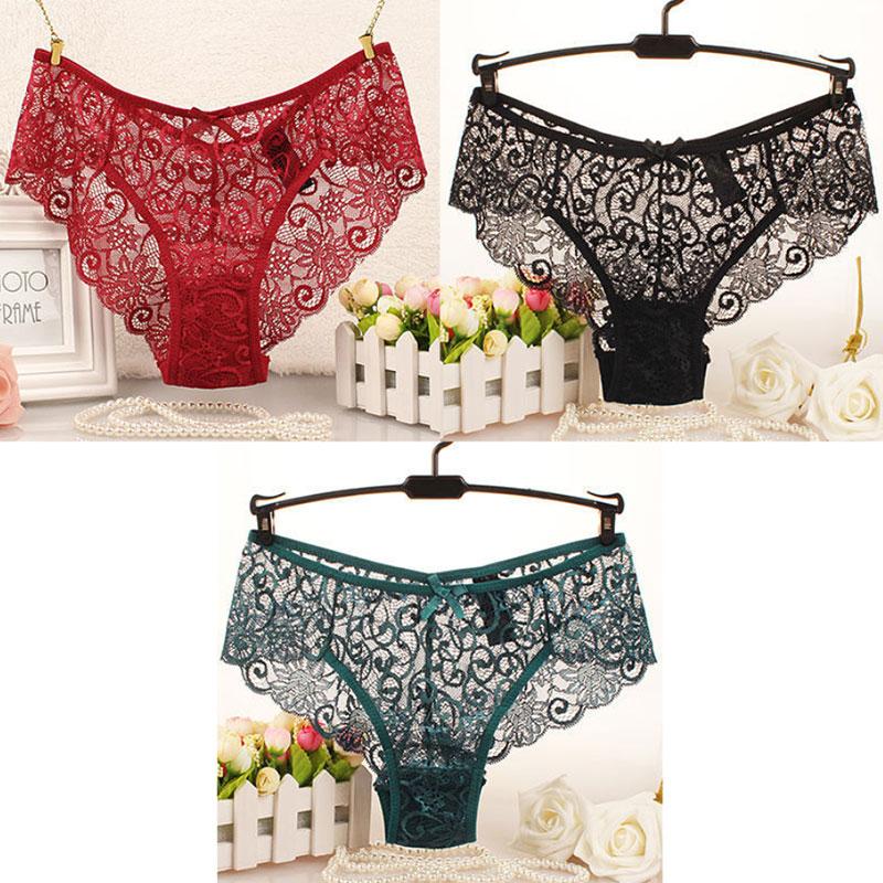 3PCS Ladies Mid Waist Sexy Panties Premium Lace Lace Women Briefs Plus Size Lingerie Shorts Transparent Underwear Women Hollow Out Panties