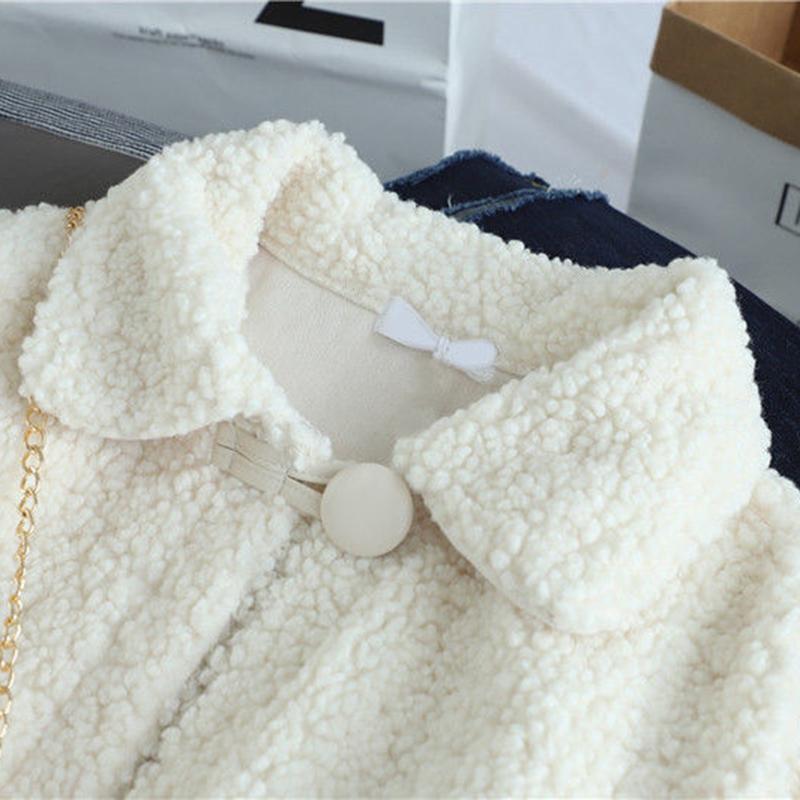 White Sweet Faux Lamb Wool Jacket Women Plus Velvet Thick Autumn and Winter Loose Sweater Warm Cardigan Jacket Casual Jacket