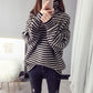 Autumn and Winter High-neck Casual Sweater Striped Pattern Loose Padded Bottoming Shirt Fashion All-match Female Top