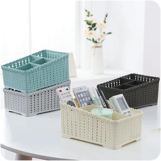 Desktop Storage Basket Imitation Rattan Cosmetic Storage Box Home Office Multi-function Remote Control Clutter Sorting