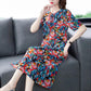 Women's Summer Short-sleeved Mid-length Skirt Floral Round Neck Large Size Loose Dress