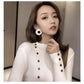 Long-sleeved Casual Bottoming Sweater Women's Spring and Autumn Thin Slim Half Turtleneck Buttoned Sweater Short Style Top