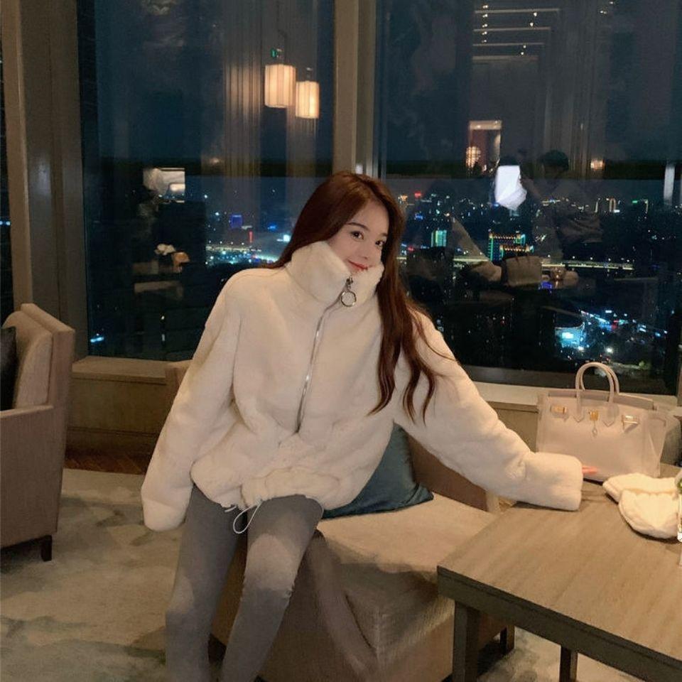 Fashion Western Style Fur Coat Female Tide Ins Winter Imitation Rex Rabbit Fur Korean Style Loose Stand-up Collar Women's Short Coat