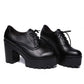 Women's 10cm High Heels Round Toe Thick-heeled Leather Shoes British Style Black Thick-soled Waterproof Platform Deep-mouth Shoes Model Shoes