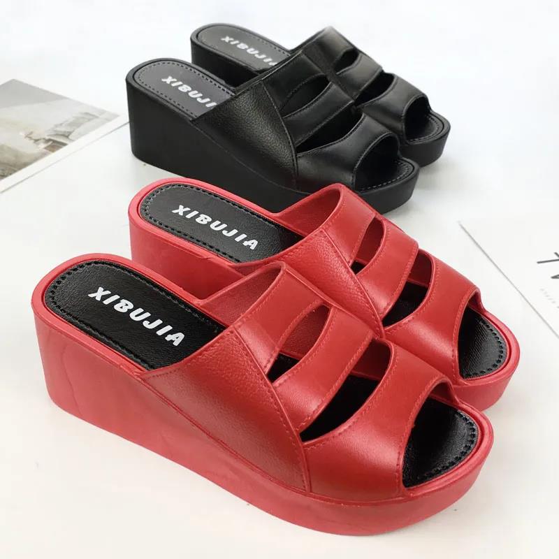 Women's Sponge Cake Thick-soled Soft Slippers Women's Wedge Heel Summer High-heeled Waterproof Platform Fish Mouth Sandals and Slippers
