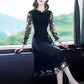 Large Size Women's Chiffon Stitching Fake Two-piece Dress Loose Casual Elegant Long Skirt Black Floral