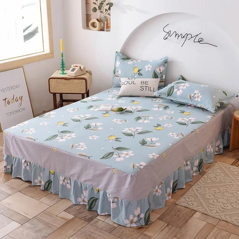 One-piece Mattress Cover Cotton Korean Version Printing Non-slip Simmons Protective Cover Four Seasons Universal Mattress Dust Cover