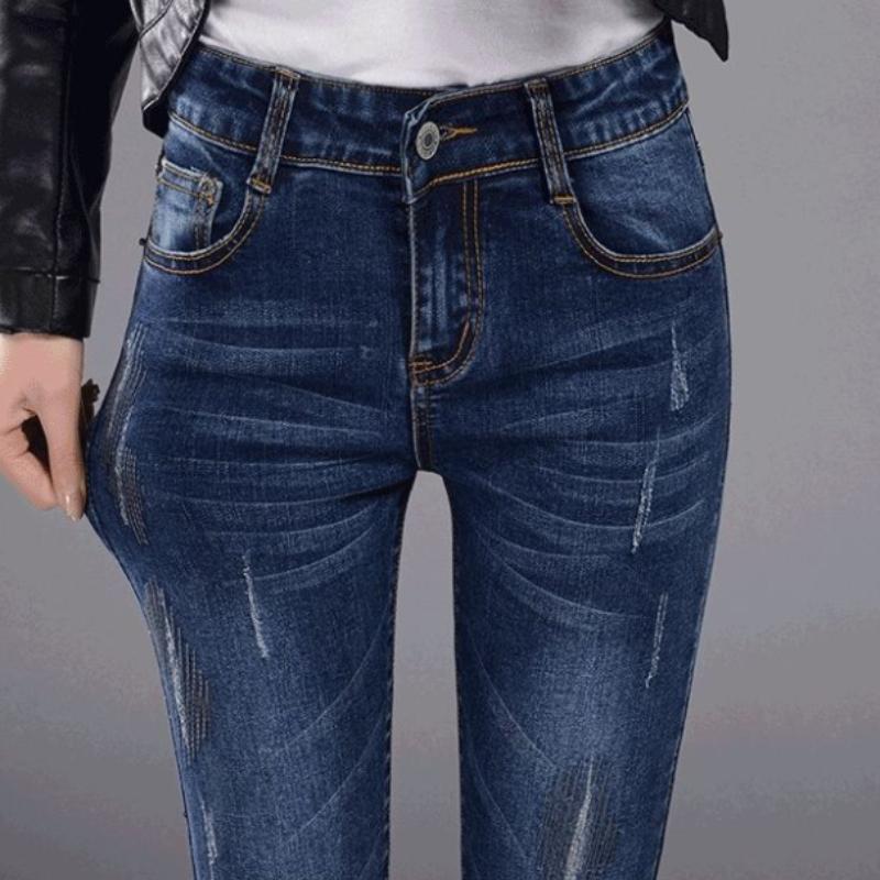 Spring and Autumn Stretch Korean Pencil Pants Skinny High-waisted Jeans Women's Little Feet Trousers