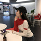 Color Matching Knitted Bottoming Shirt Slim Long-sleeved Sweater Women's Tight Tops