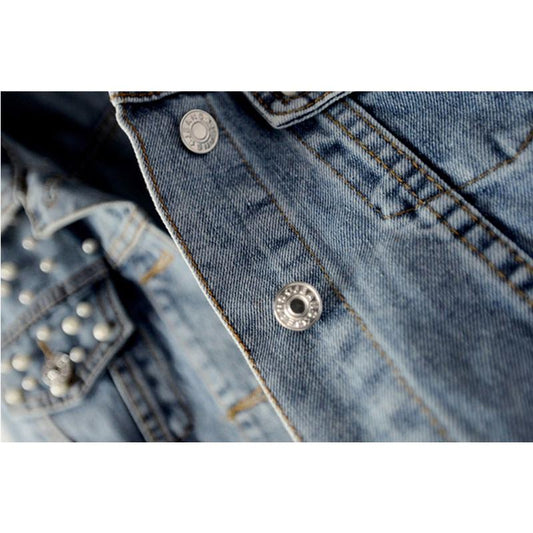 Women's Blue Long Sleeve Denim Jacket Casual Short Outwear Coat