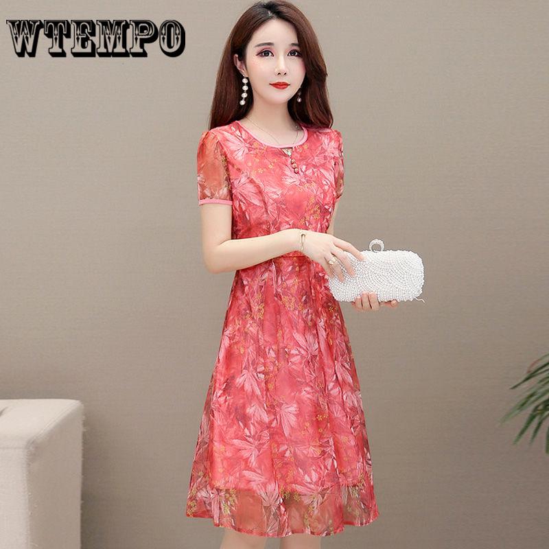 Floral Dress Women Summer A-line Dresses Long V-neck Veil