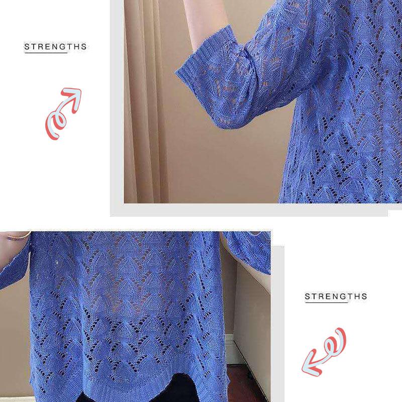 Women's Thin Hollow Knitted Sweater Three-quarter Sleeve Bottoming Shirt Loose Pullover Hollow Short-sleeved Sunscreen Top