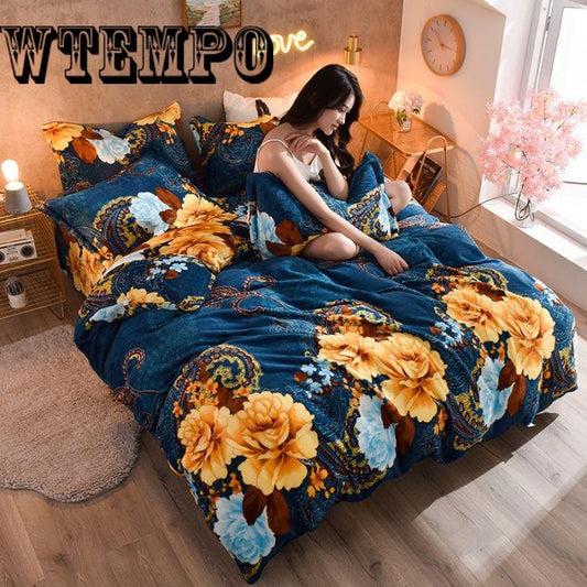 Flannel Cashmere Bedding Set Duvet Cover Pillowcase Sheets 4pcs Winter Warm Comforter Sets
