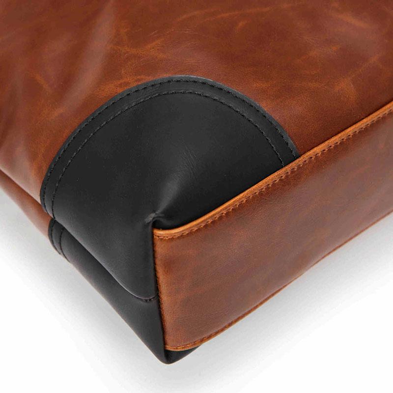 Business Briefcase Men Brown PU Leather Wild Zipper Waterproof Handbag Shoulder Bags Computer Bag