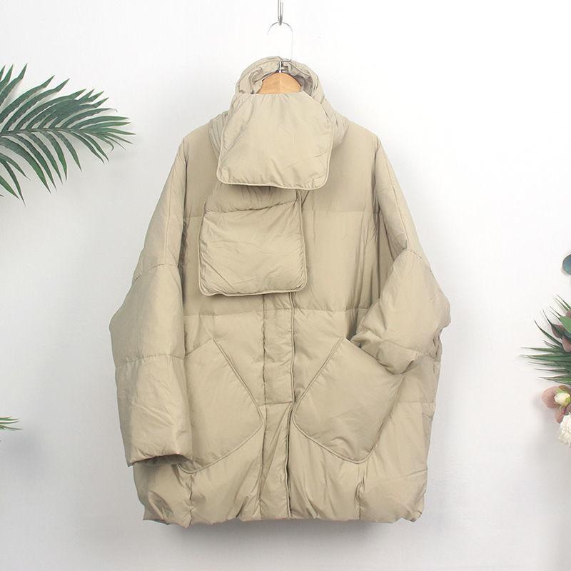 Scarf Down Jacket Women's Mid-length Korean Style Loose Thick Literary Simple Fashion Large Size Jacket