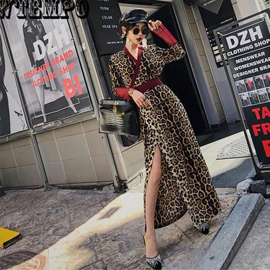 Leopard Women 2019 Sexy V-neck Bodycon Party Dress bohemian style slim vintage lantern sleeve dress