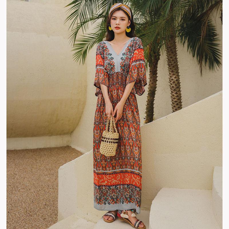 Indonesian Dress Female Thailand Bohemian Ethnic Retro Long Skirt Seaside Holiday Beach Skirt