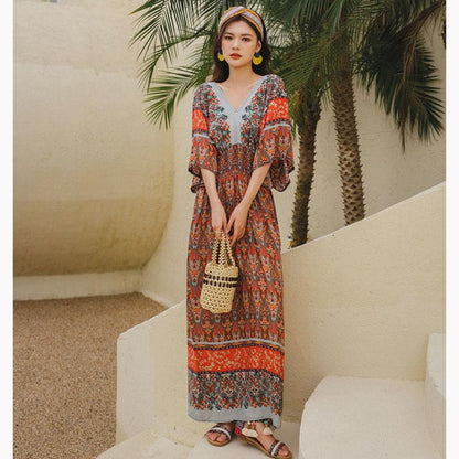 Indonesian Dress Female Thailand Bohemian Ethnic Retro Long Skirt Seaside Holiday Beach Skirt