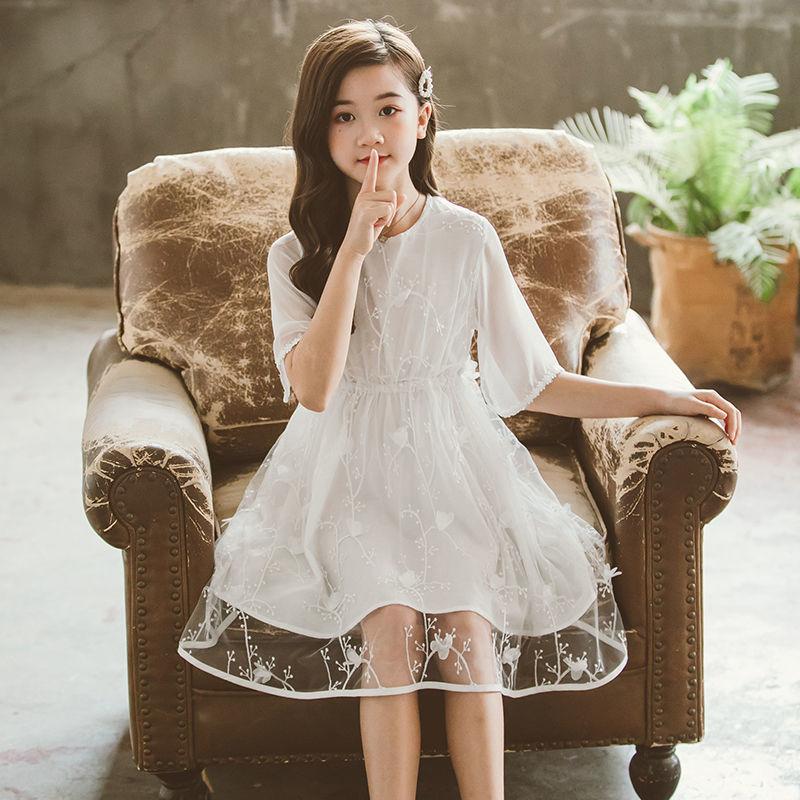 Girls' Dress 5-sleeve Summer Korean Style Version Children's A-line Princess Skirt Children's Mesh Skirt