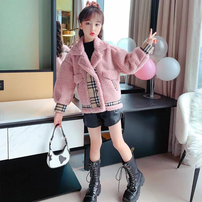 Girls Lamb Wool Coat Plus Velvet Thick Autumn and Winter Clothes Girl In Warm Top