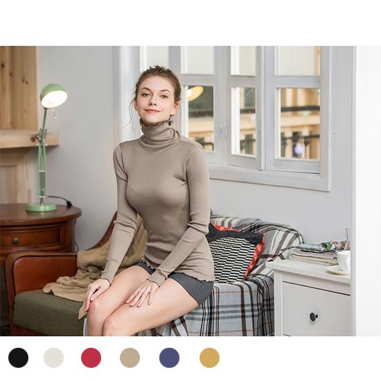 Women Winter Knitwear Ruffles Turtleneck Slim Bottoming Sweater Solid Color Pullover Jumper