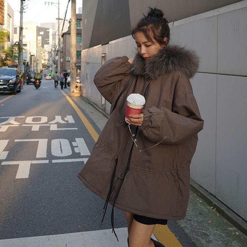 Winter Women's Tooling Parker Clothing Outdoor Fashion Loose Padded Jacket Mid-length Drawstring Slim Women's Padded Jacket