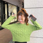 Female Fall Winter Pullover Plus Size Long Sleeve O-neck Loose Twist Weaving Print Office Sweater