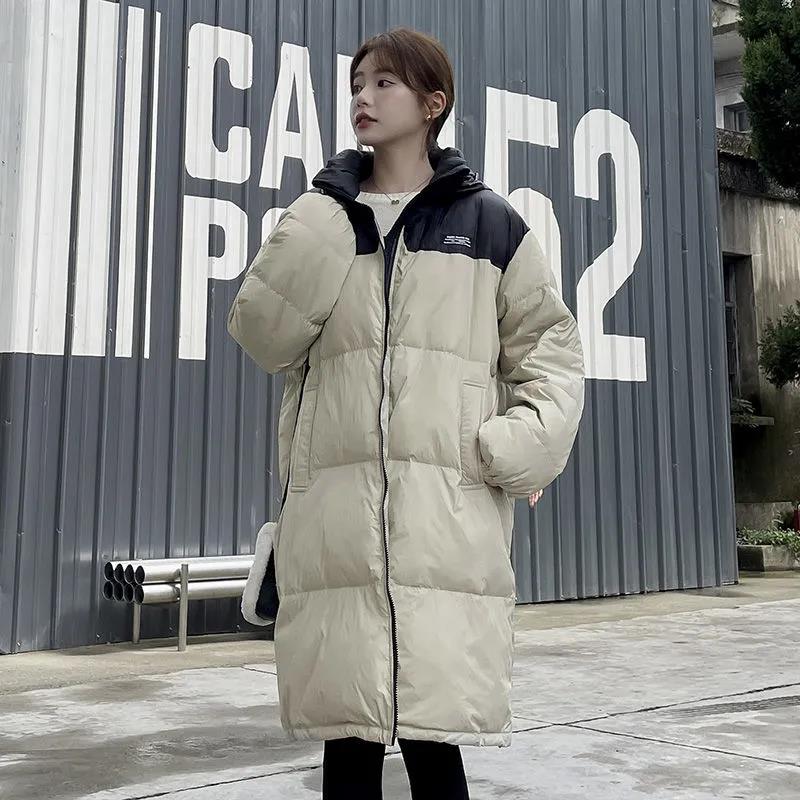 Couple Style Down Jacket Women Mid-length Korean Loose White Duck Down Color Matching Jacket