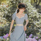 Women's Summer Puff Sleeve Dress Square Neck Thin Solid Color A-Line Skirt