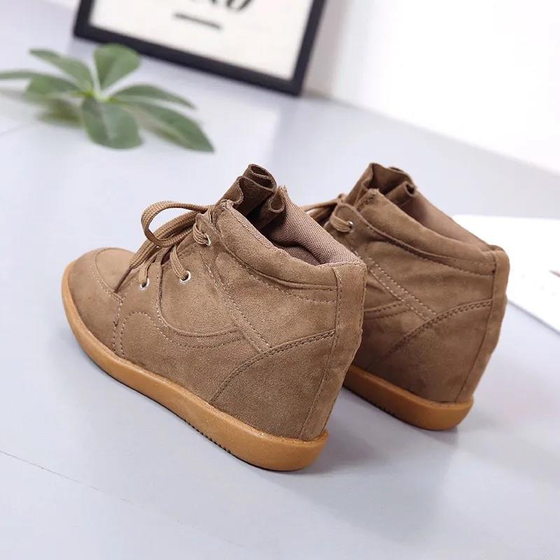Inner Increase Women's Shoes High-top Lace-up Wedge Heel Korean Casual Shoes
